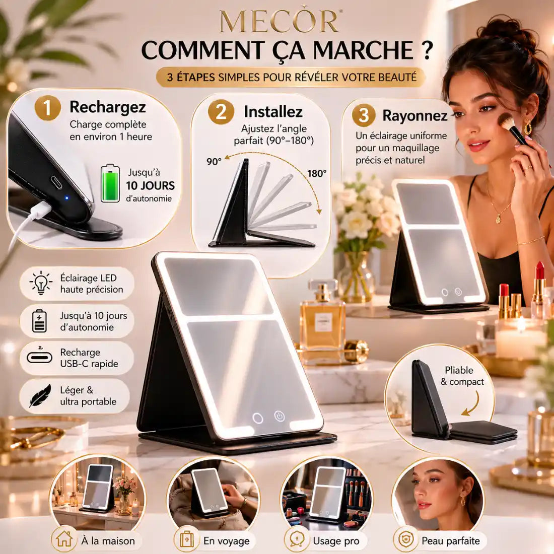 Velorie – Miroir Coiffeuse Lumineux LED