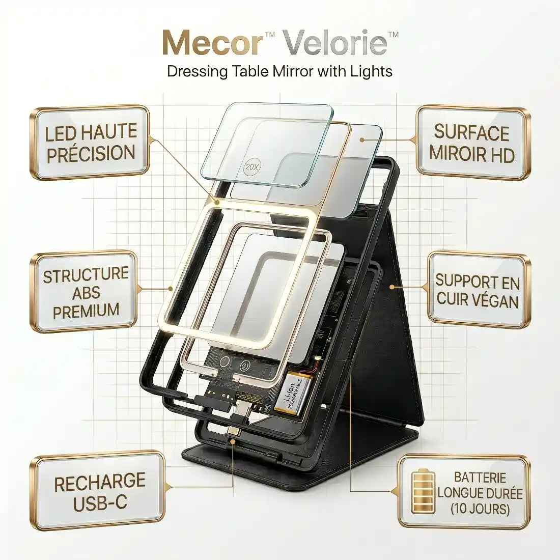 Velorie – Miroir Coiffeuse Lumineux LED
