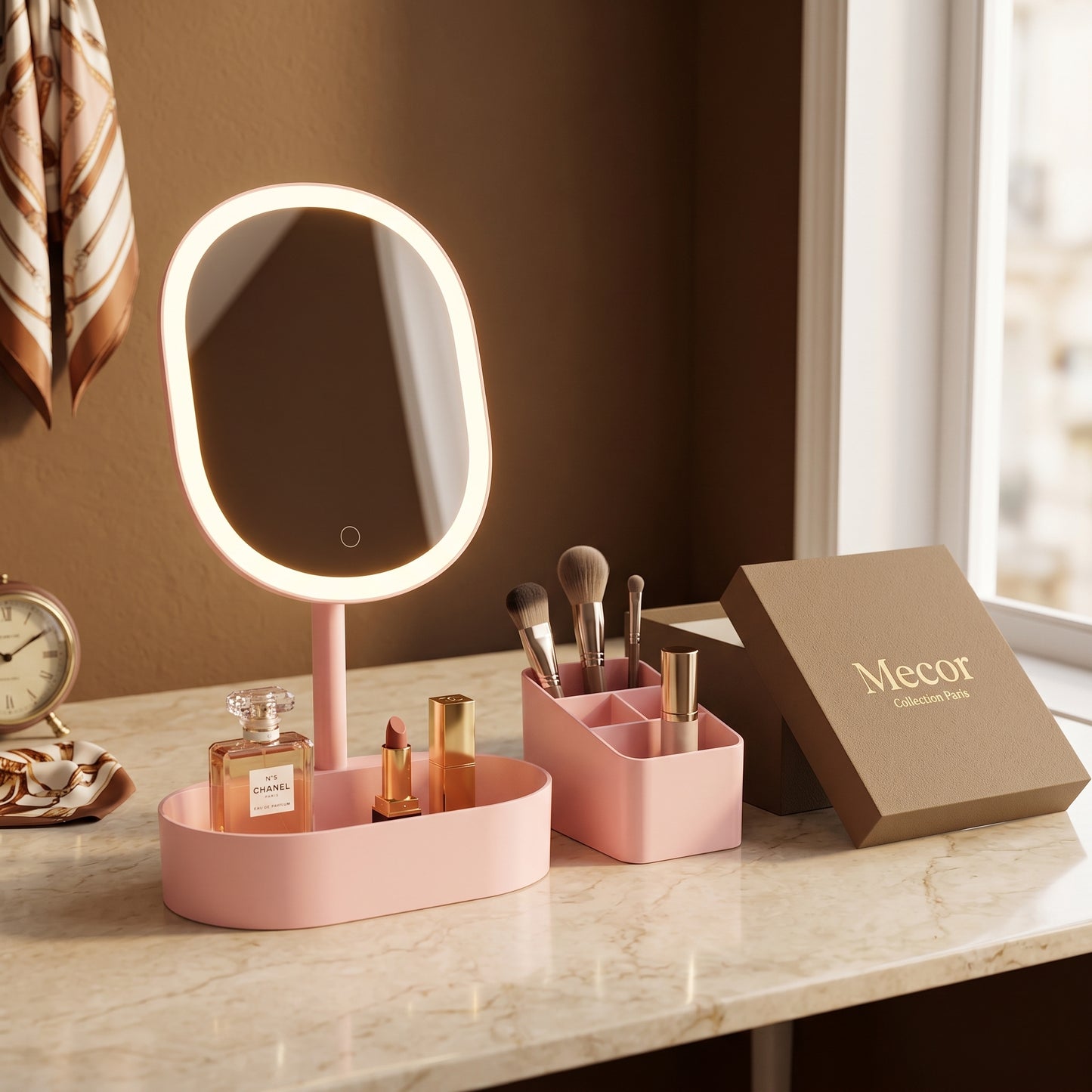 Lumière – Miroir Coiffeuse LED avec Rangement