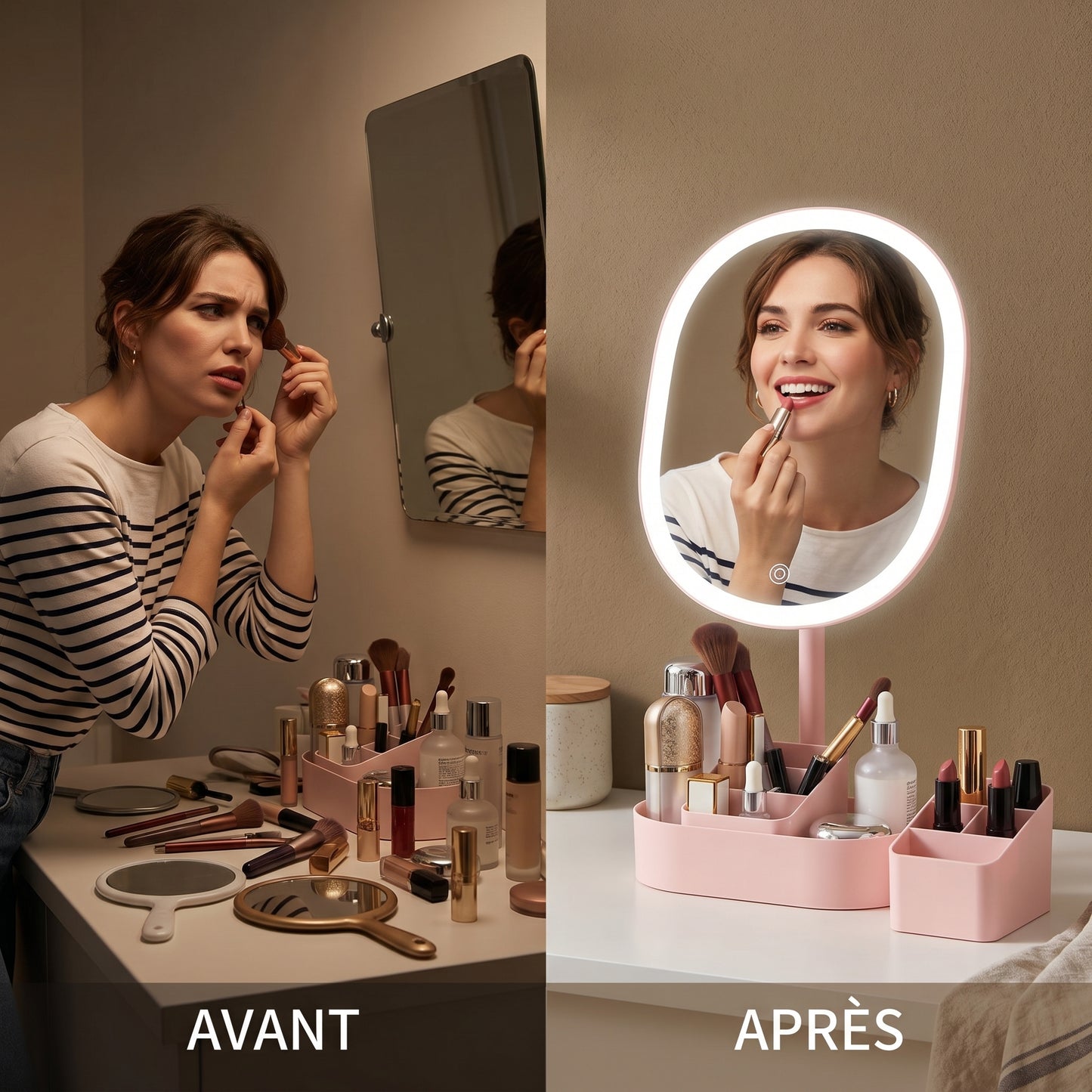 Lumière – Miroir Coiffeuse LED avec Rangement