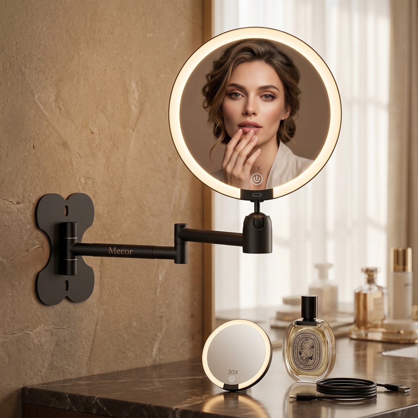 Lumivara – Miroir de Maquillage LED Mural