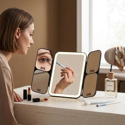 Lumirève – Miroir de Coiffeuse LED Triptyque Grossissant