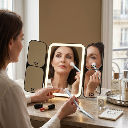 Lumirève – Miroir de Coiffeuse LED Triptyque Grossissant