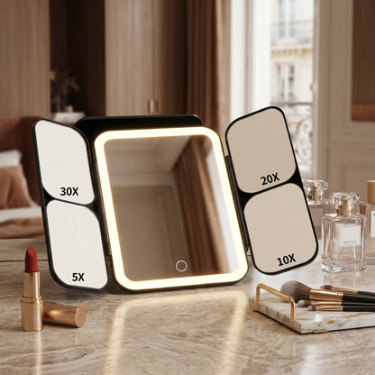 Lumirève – Miroir de Coiffeuse LED Triptyque Grossissant