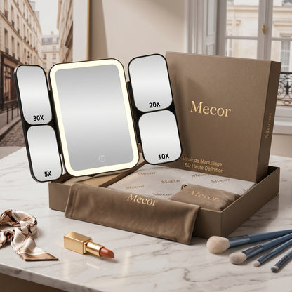 Lumirève – Miroir de Coiffeuse LED Triptyque Grossissant