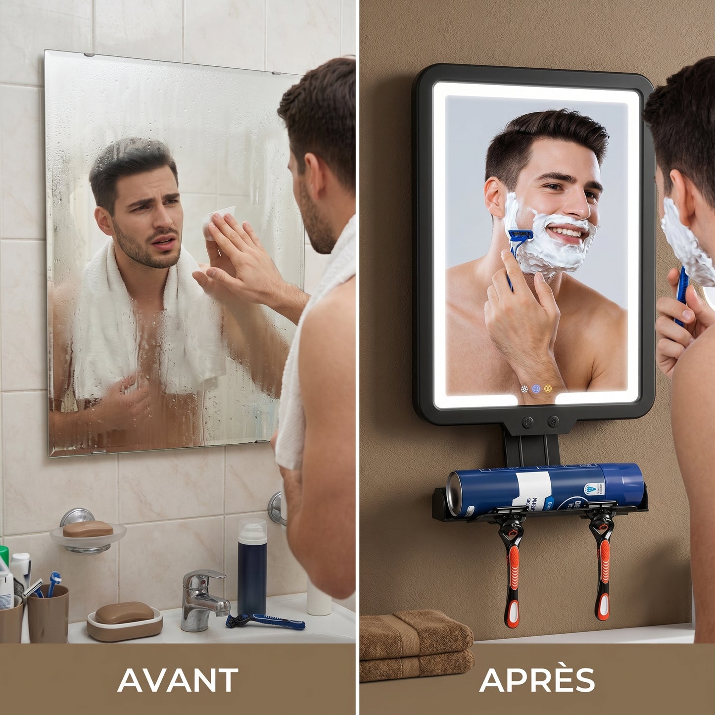 Clarène – Miroir LED Anti-Buée Mural pour Douche et Rasage