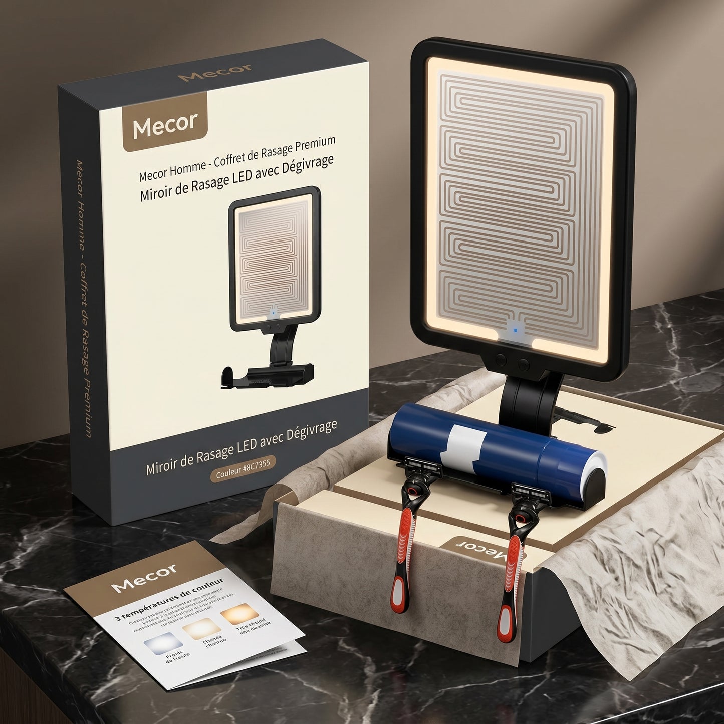Clarène – Miroir LED Anti-Buée Mural pour Douche et Rasage