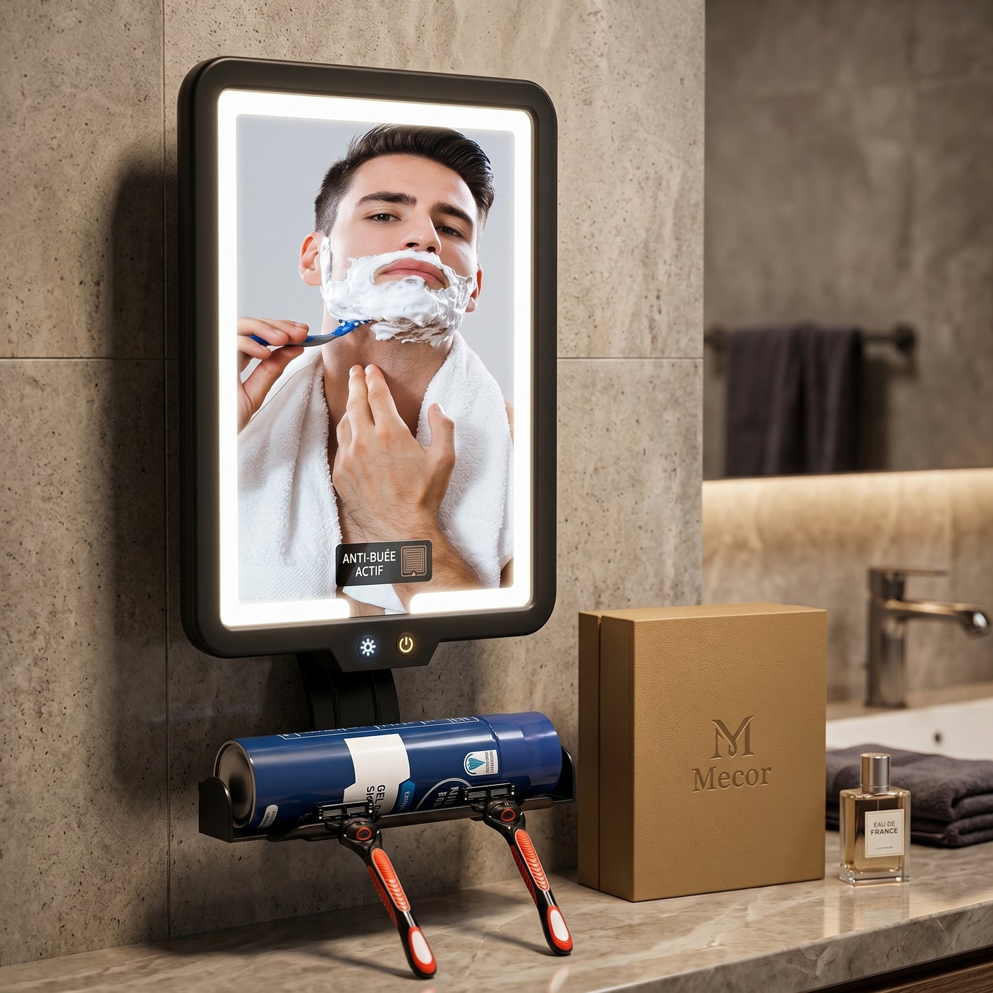 Clarène – Miroir LED Anti-Buée Mural pour Douche et Rasage