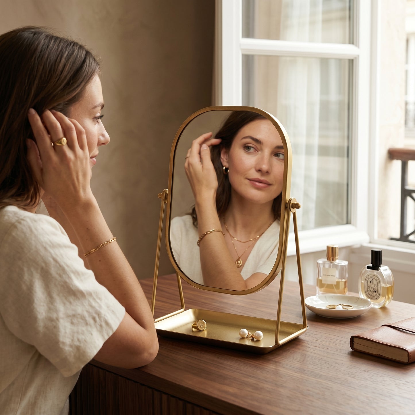 Miralune – Miroir Coiffeuse Doré Rétro