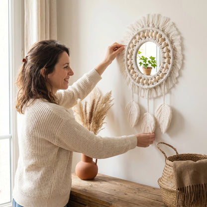 Bohriva – Miroir Mural Macramé Bohème