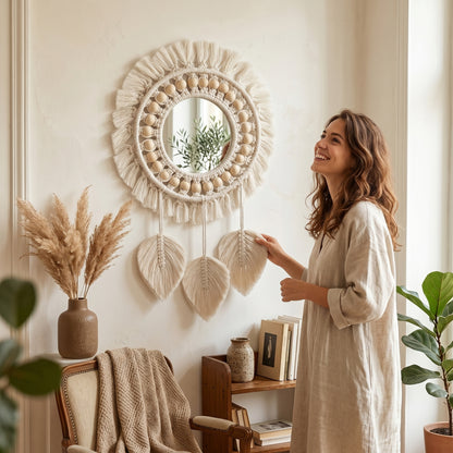 Bohriva – Miroir Mural Macramé Bohème