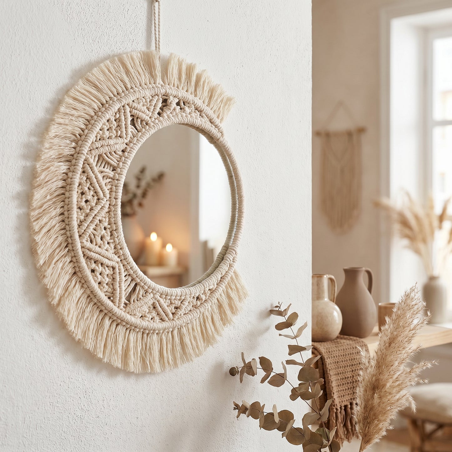 Bohriva – Miroir Mural Macramé Bohème