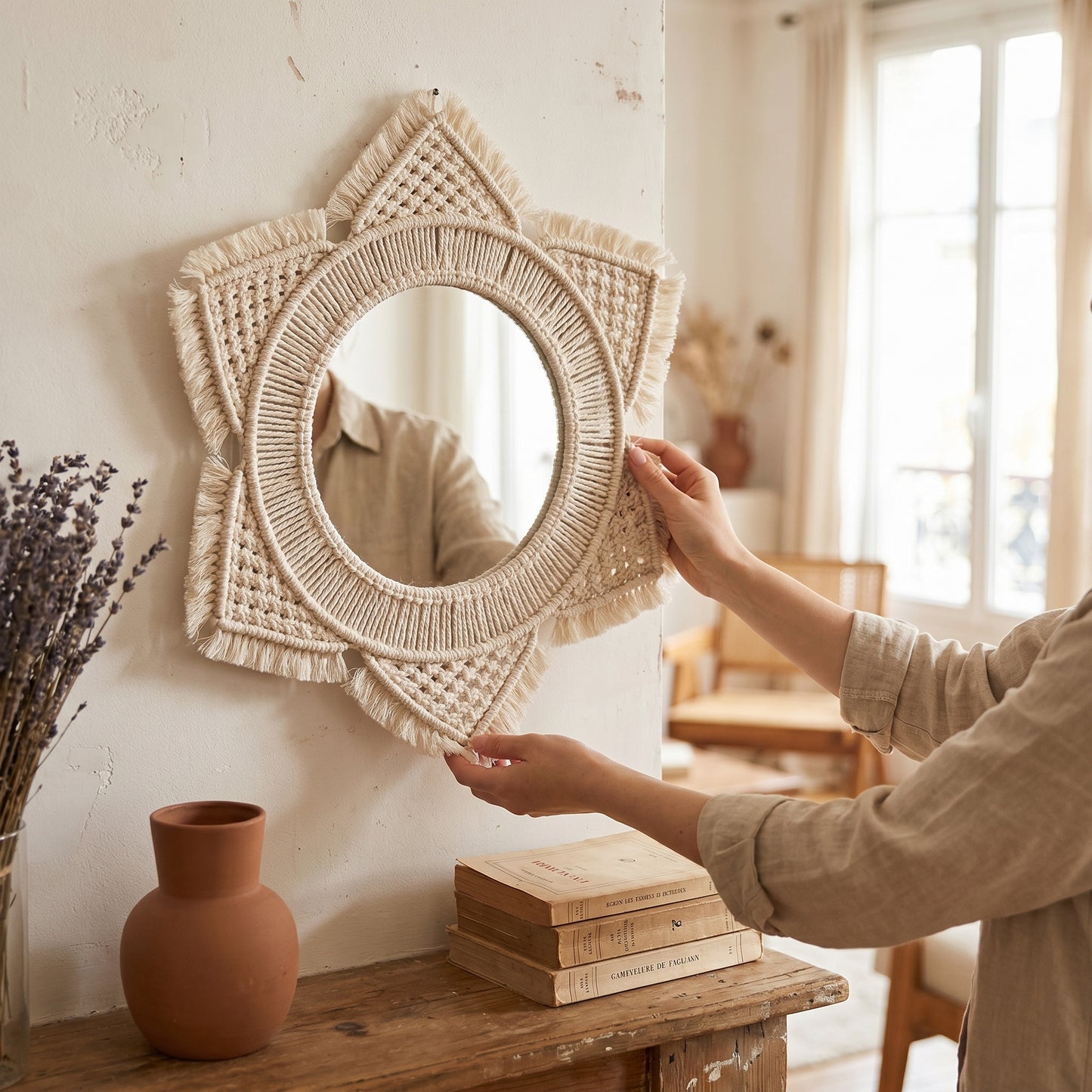Bohriva – Miroir Mural Macramé Bohème