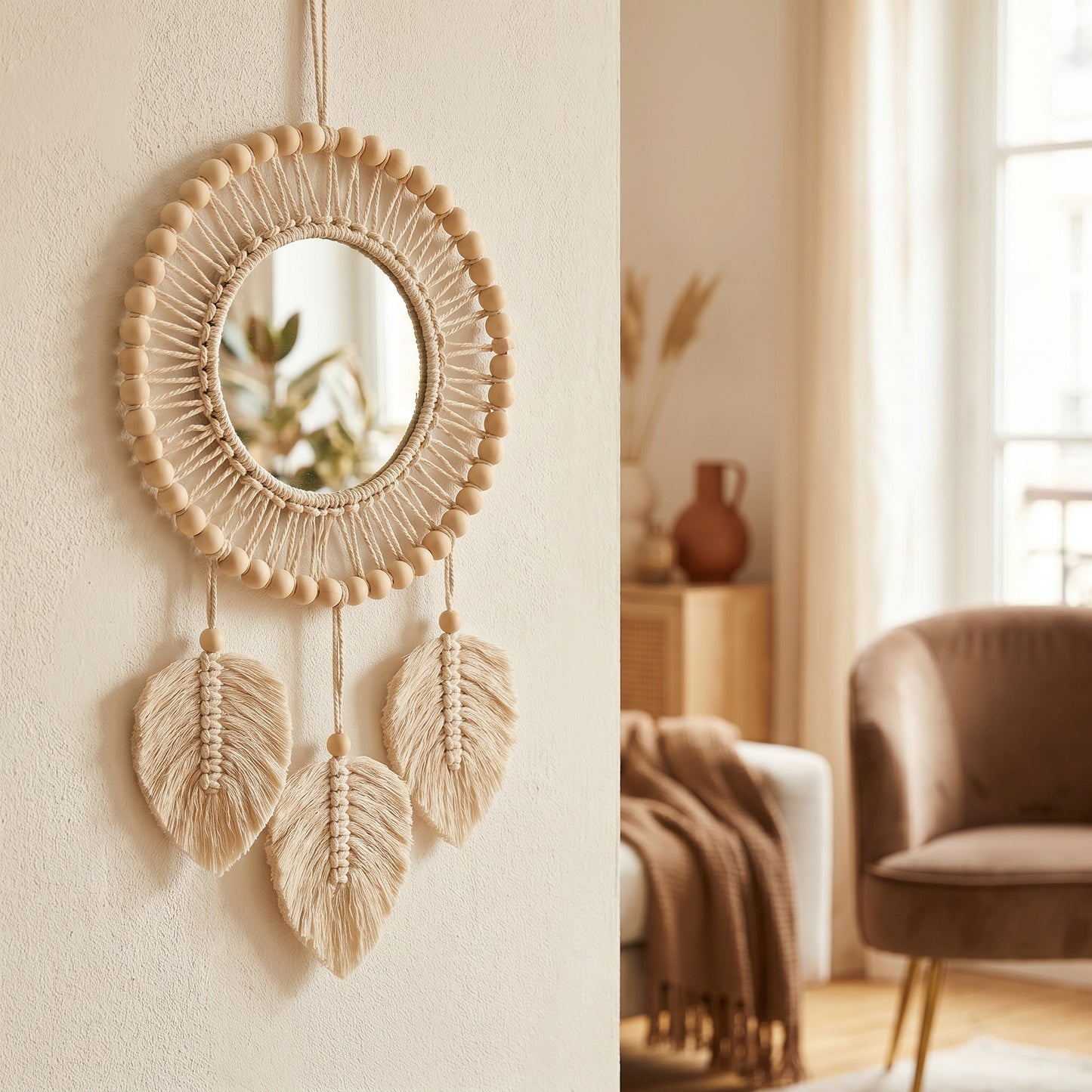 Bohriva – Miroir Mural Macramé Bohème