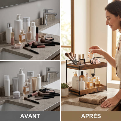 Rovesk – Étagère de Rangement Bois 2 Niveaux Style Industriel