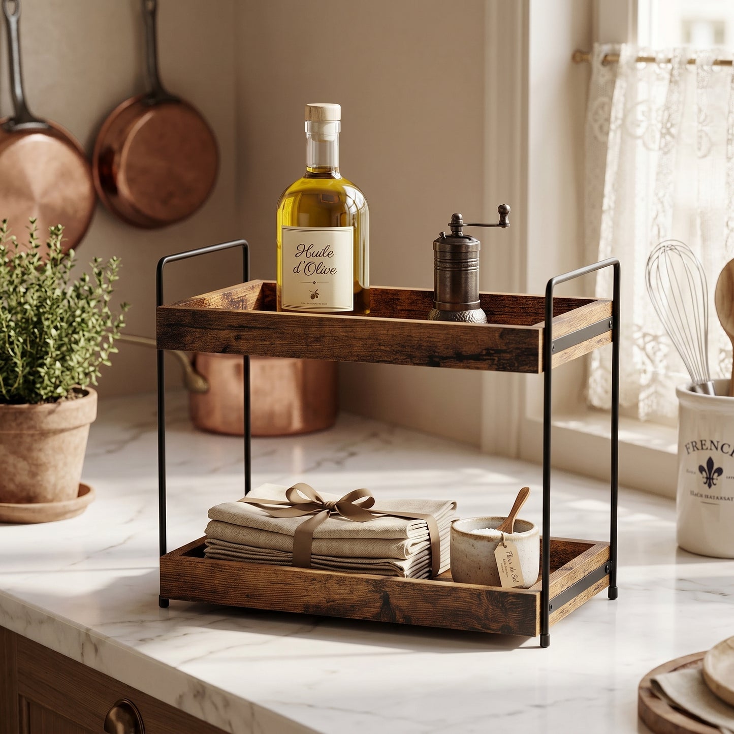 Rovesk – Étagère de Rangement Bois 2 Niveaux Style Industriel