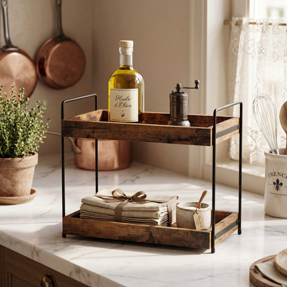 Rovesk – Étagère de Rangement Bois 2 Niveaux Style Industriel