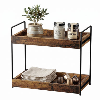 Rovesk – Étagère de Rangement Bois 2 Niveaux Style Industriel
