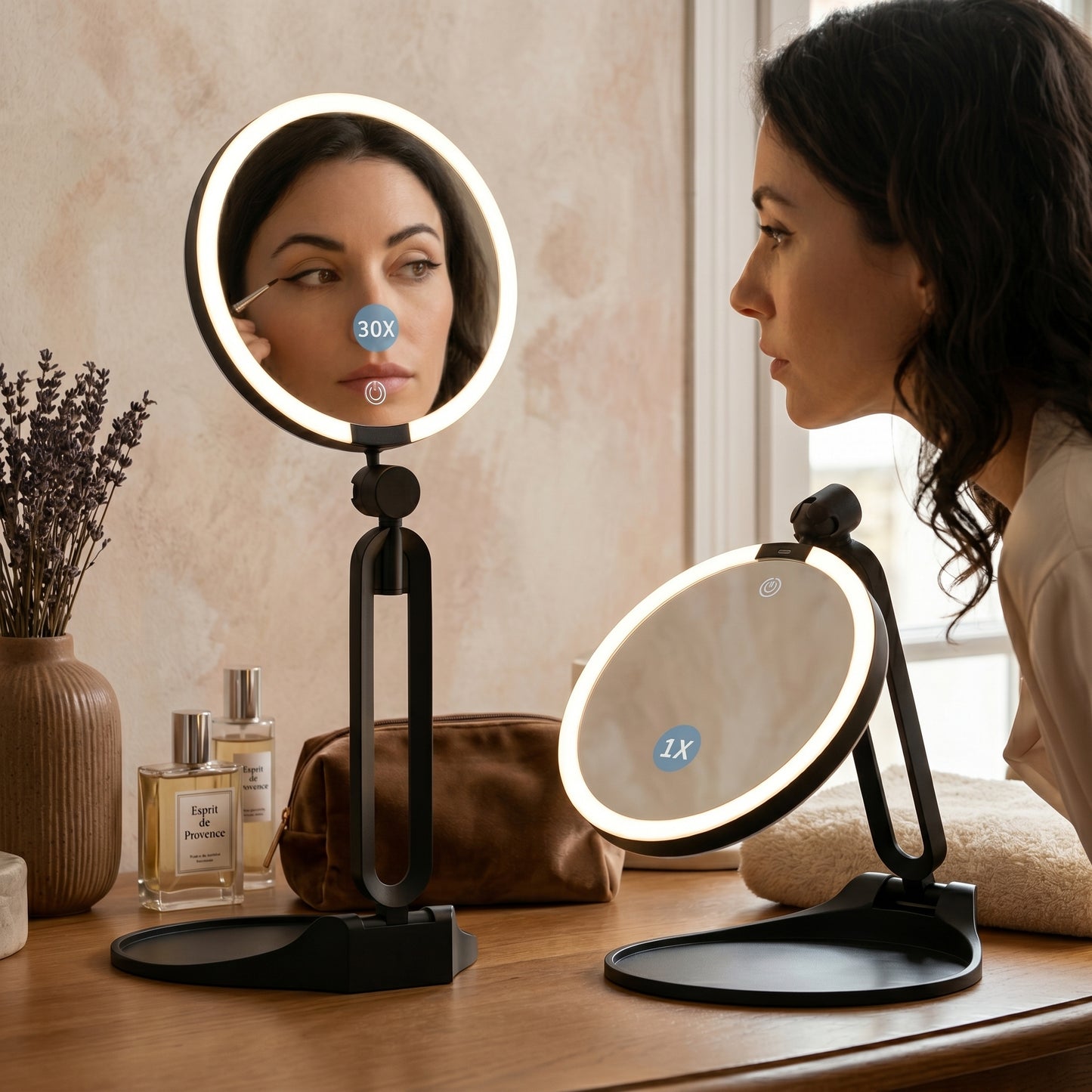 Miravox – Miroir de Maquillage LED Double Face Grossissant