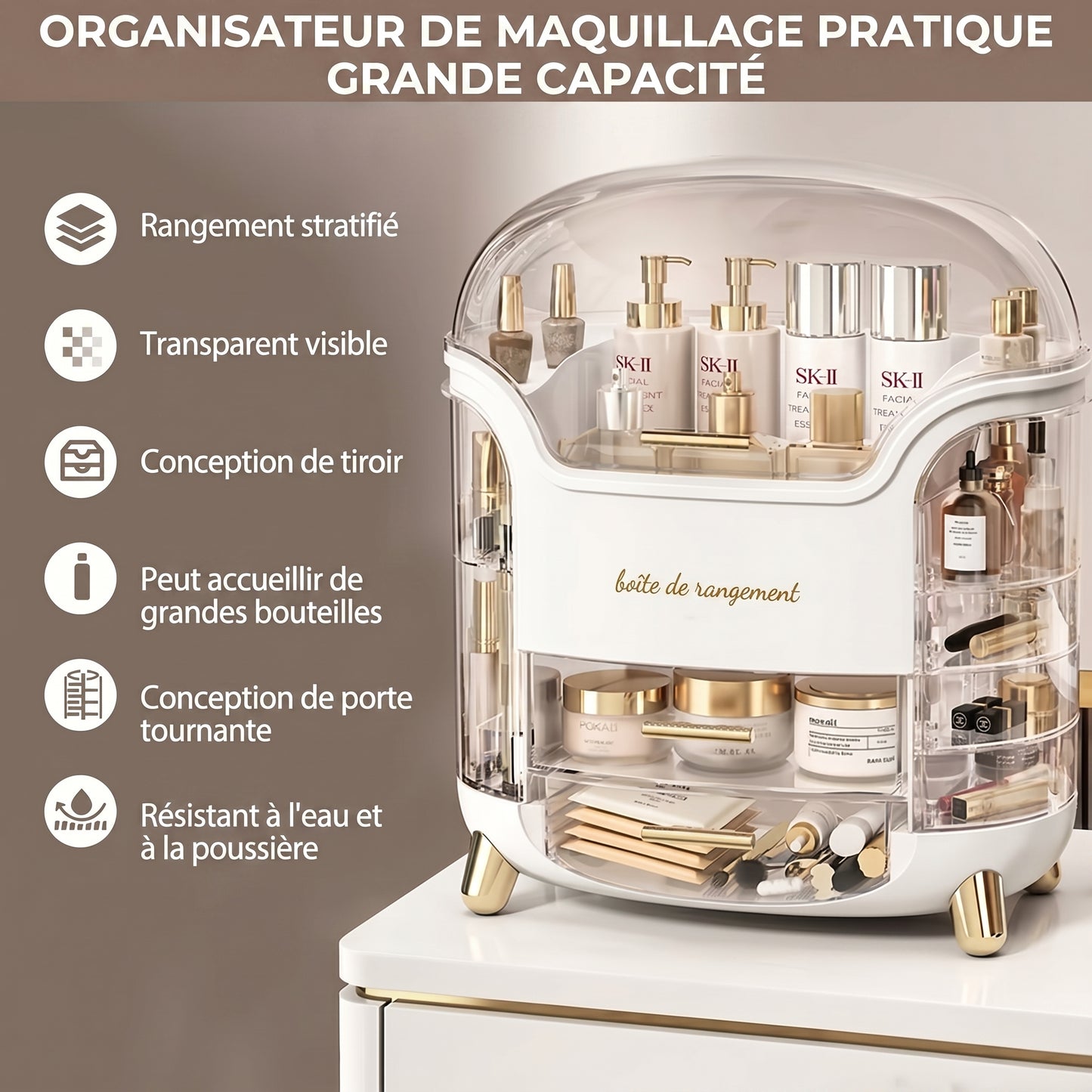 Glorvex – Organisateur Maquillage Boîte de Rangement Cosmétiques