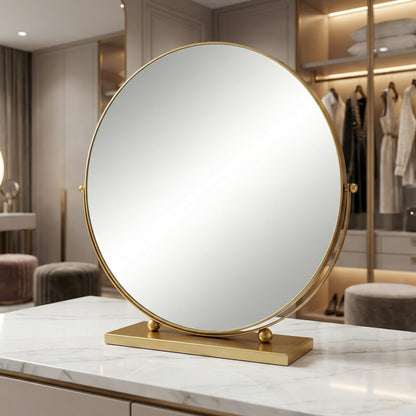 Miroir de Table Rond Doré Élégant