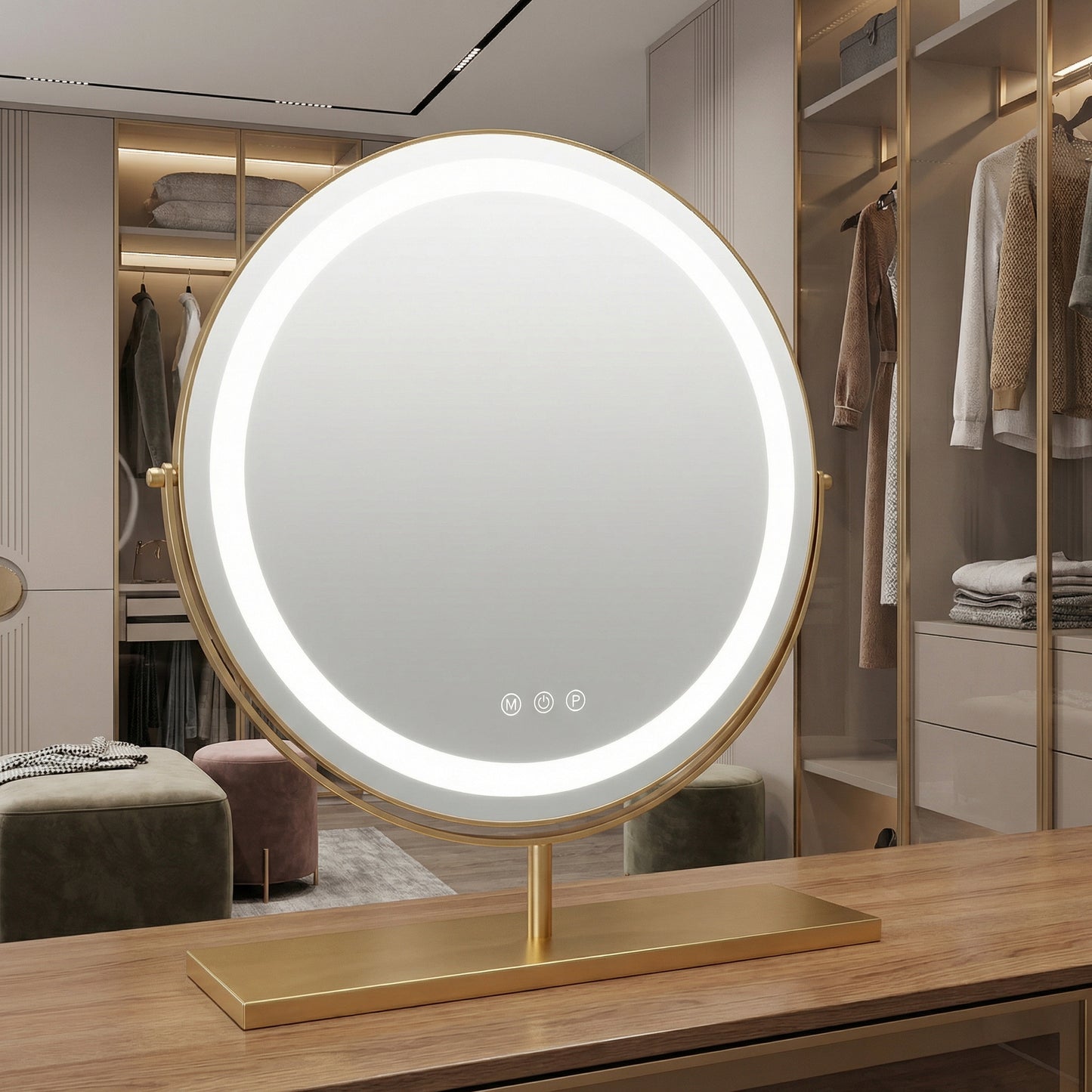 Miroir de Table LED Doré Élégant