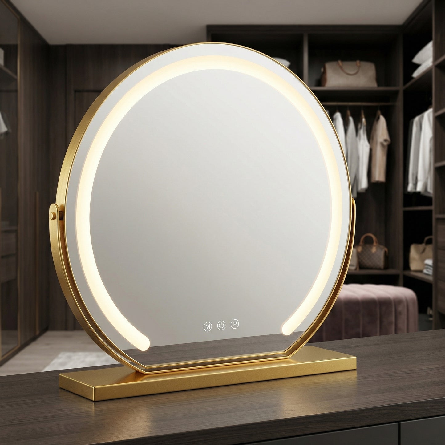 Miroir de Maquillage LED Éclat Doré