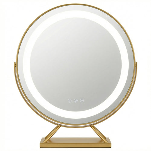 Miroir de Maquillage LED Rotatif Doré