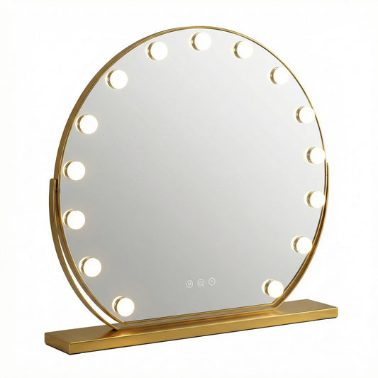 Miroir Hollywood Rond LED Doré Luxe