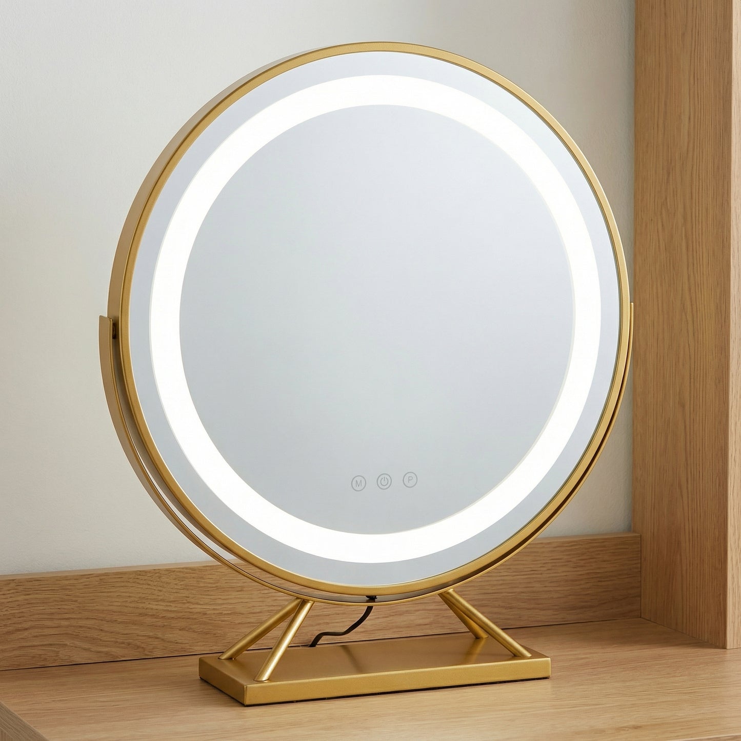 Miroir de Maquillage LED Rotatif Doré