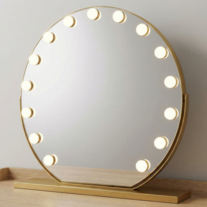 Miroir Hollywood Rond LED Doré Luxe