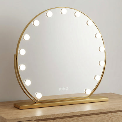 Miroir Hollywood Rond LED Doré Luxe