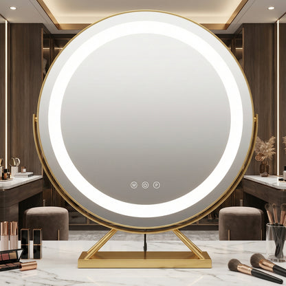Miroir de Maquillage LED Rotatif Doré