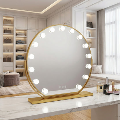 Miroir Hollywood Rond LED Doré Luxe