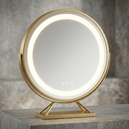 Miroir de Maquillage LED Rotatif Doré