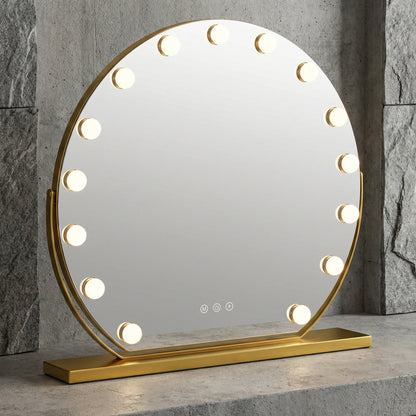 Miroir Hollywood Rond LED Doré Luxe