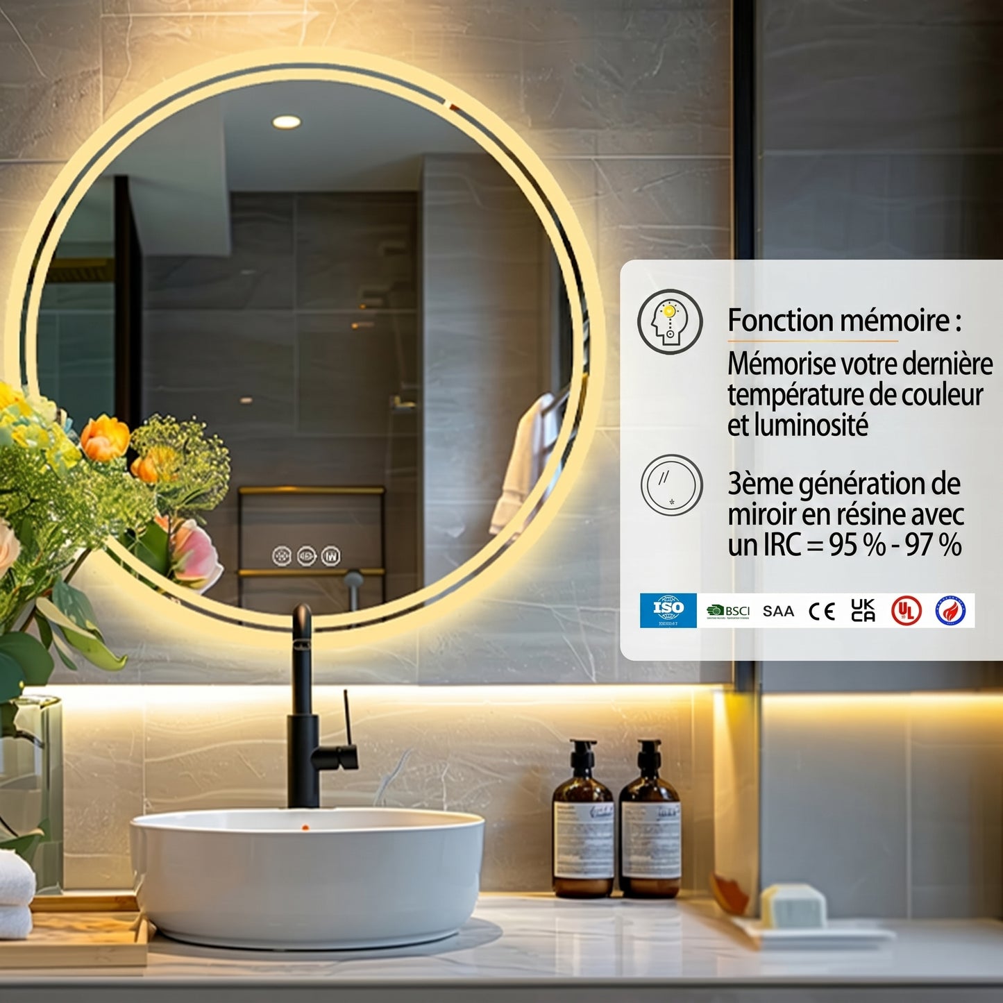 Lumivara – Miroir LED Rond Salle de Bain
