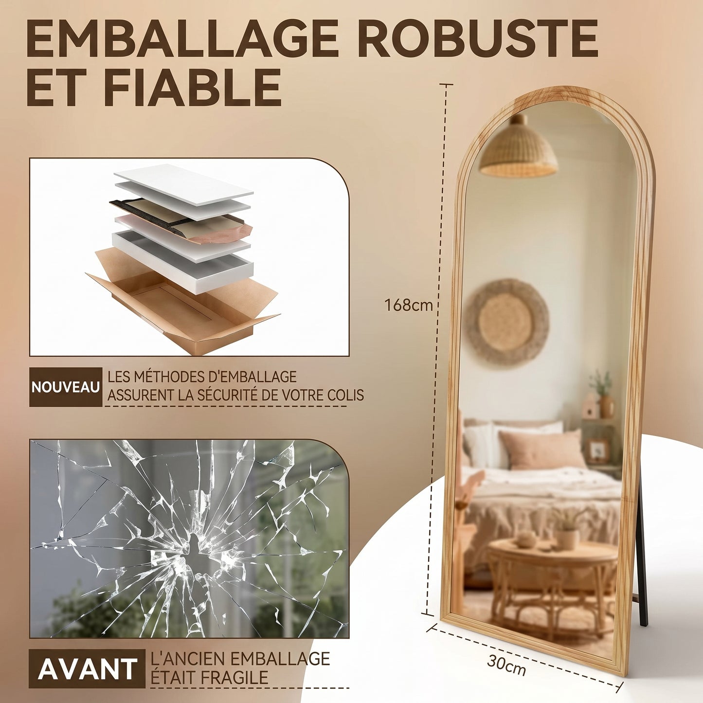 Arcelyne – Miroir Pleine Longueur Arche en Bois Massif