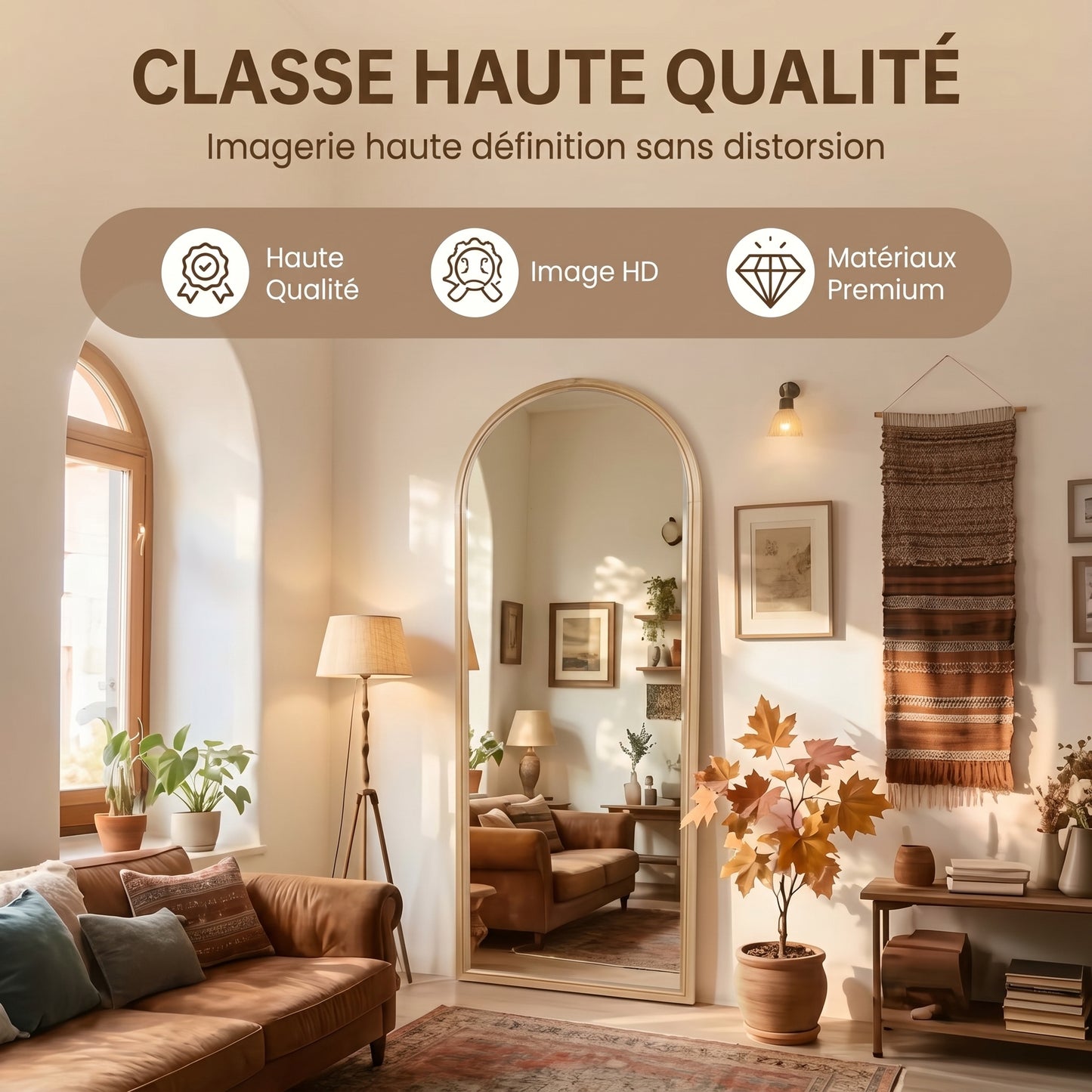 Arcelyne – Miroir Pleine Longueur Arche en Bois Massif