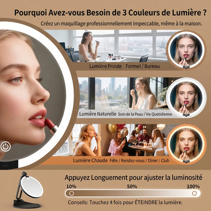 Miravox – Miroir de Maquillage LED Double Face Grossissant
