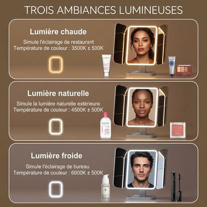 Lumirève – Miroir Coiffeuse LED Triptyque