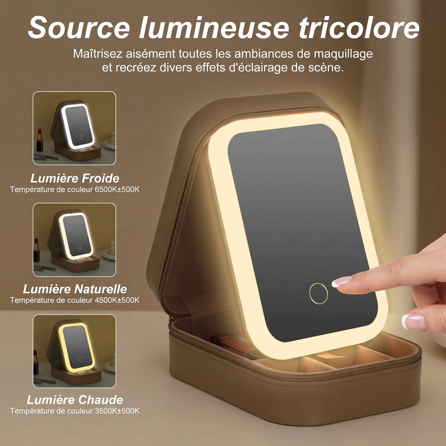 Lumirine – Miroir de Coiffeuse LED Lumineux avec Rangement