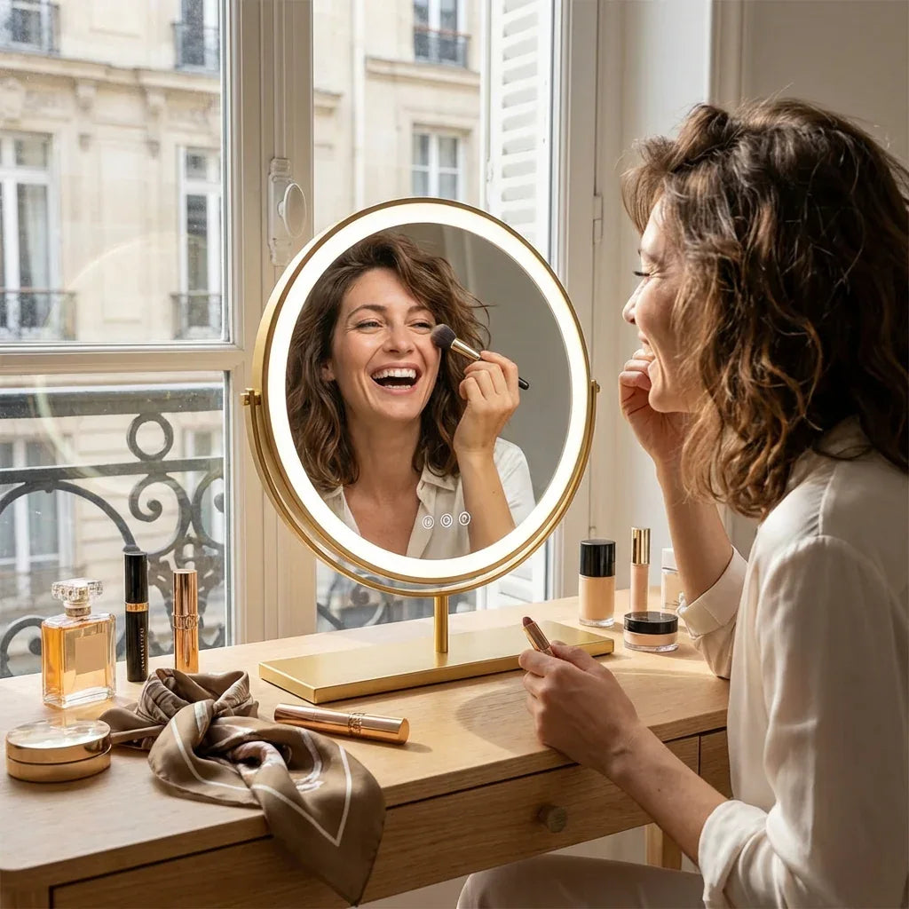 Miroir de Table LED Doré Élégant - Mecor