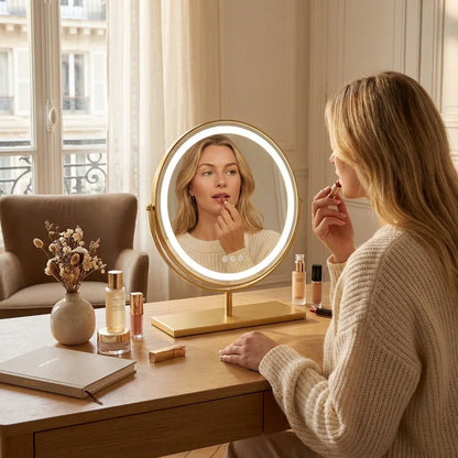 Miroir de Table LED Doré Élégant - Mecor