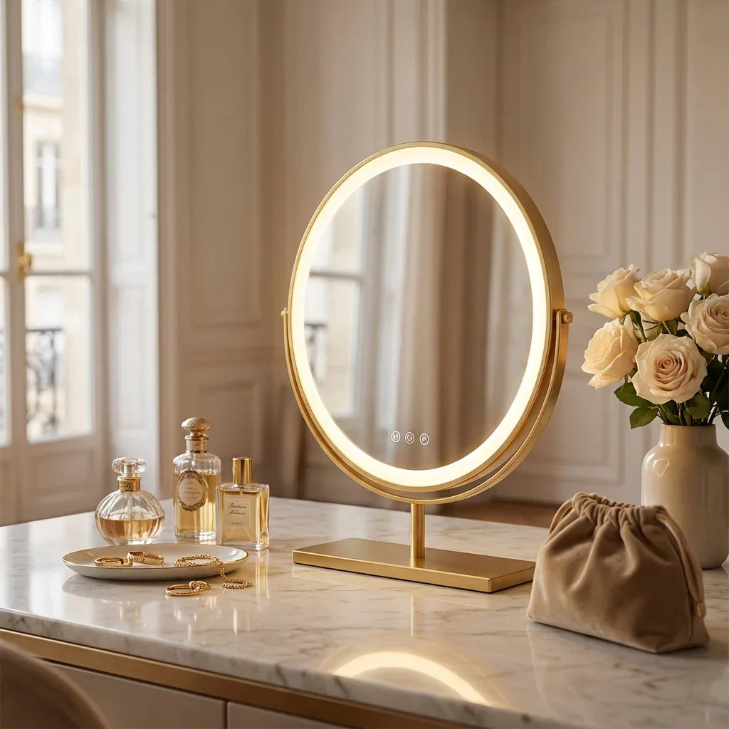 Miroir de Table LED Doré Élégant - Mecor